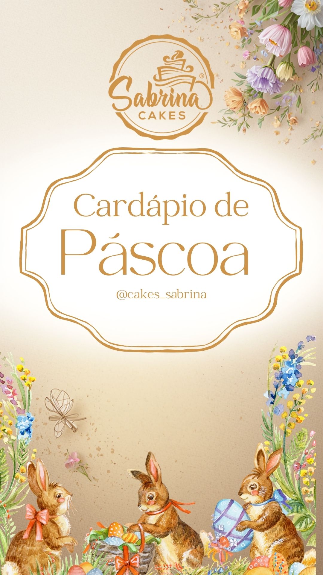 Capa do cardápio de Páscoa Sabrina Cakes